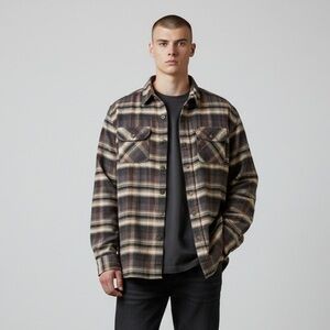 Canyon Guide Outfitters Men’s Plaid Button-Up Flannel Shirt Brown Tan XL #1515